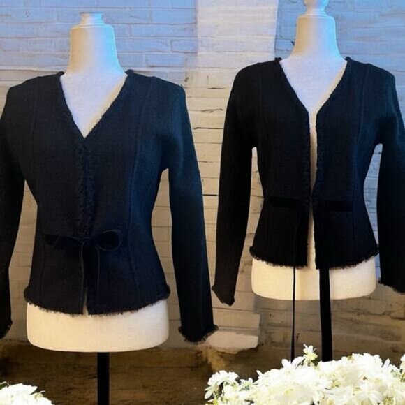 NEW ANTHRO x Kenji Wool Tulle Eyelet Velvet Tie Belted Tailored Jacket Black… - Picture 1 of 16
